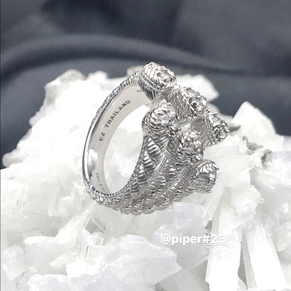 Judith Ripka Diamonique Cable Heart Band Sterling Silver Ring sz 7 - Picture 7 of 8